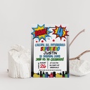 Red Blue Yellow Bam Superhero 4th Birthday Invitation