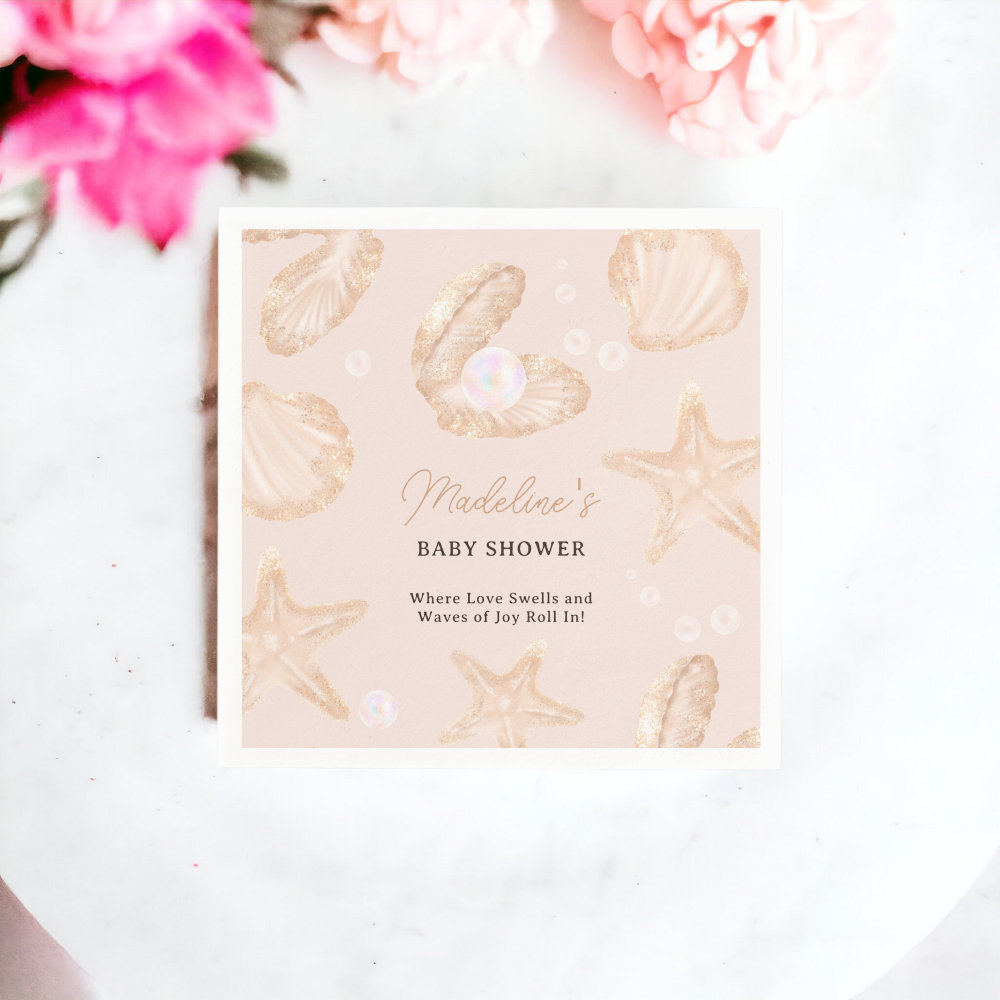 Cute ocean beach little pearl baby shower napkins