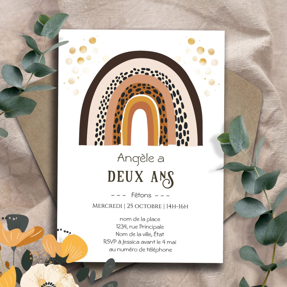 Arc-en-ciel Boho 2e anniversaire Invitation