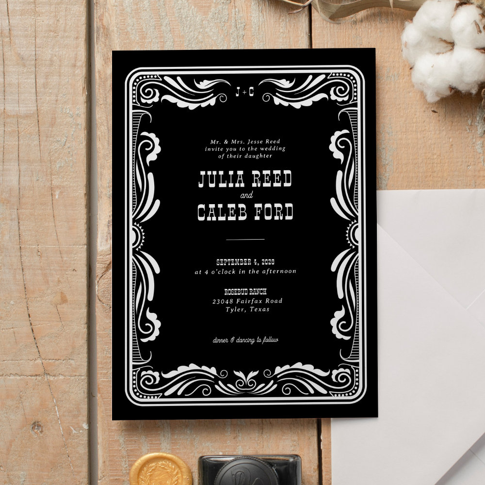 Vintage Western Cowboy Rustic Country Wedding Invitation