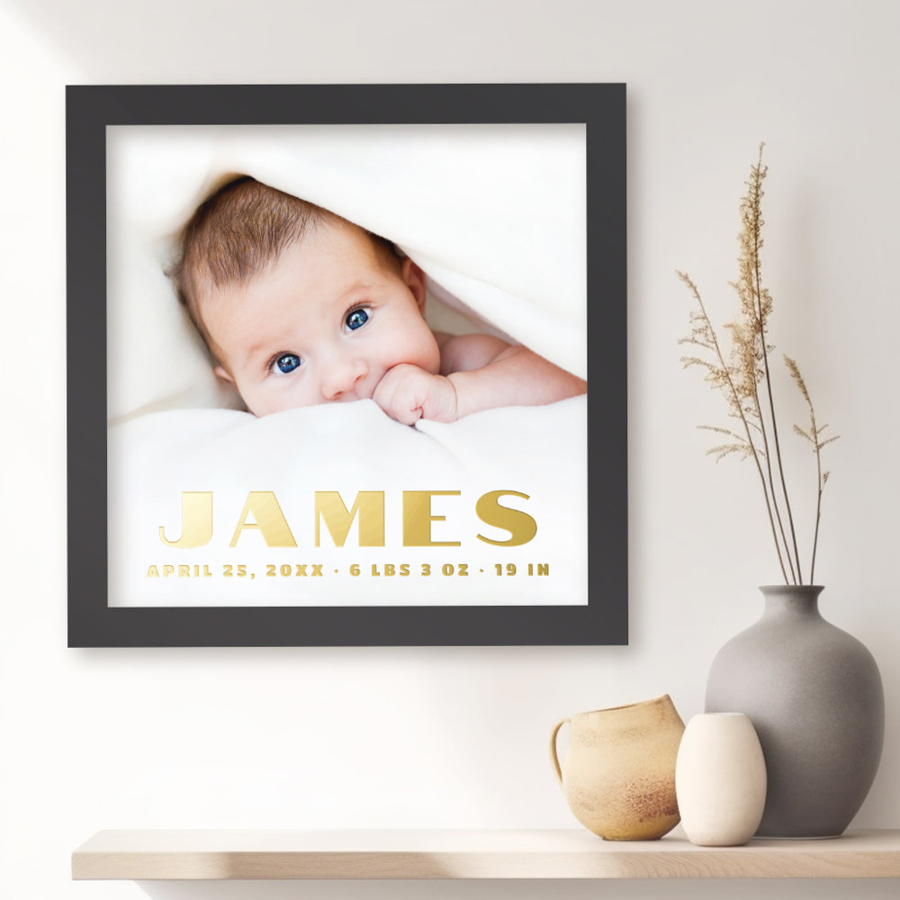 New baby newborn name date length weight photo foil prints