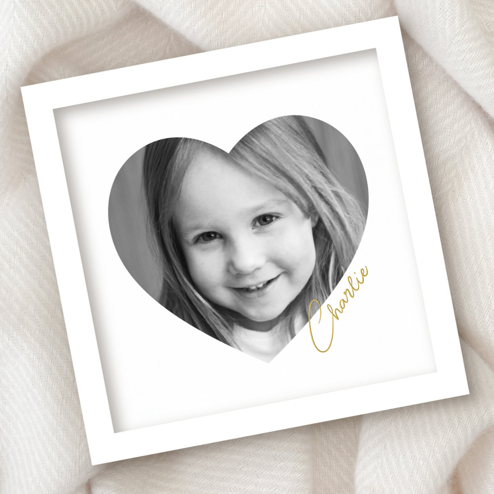 Elegant minimal heart photo with name silver gold foil prints