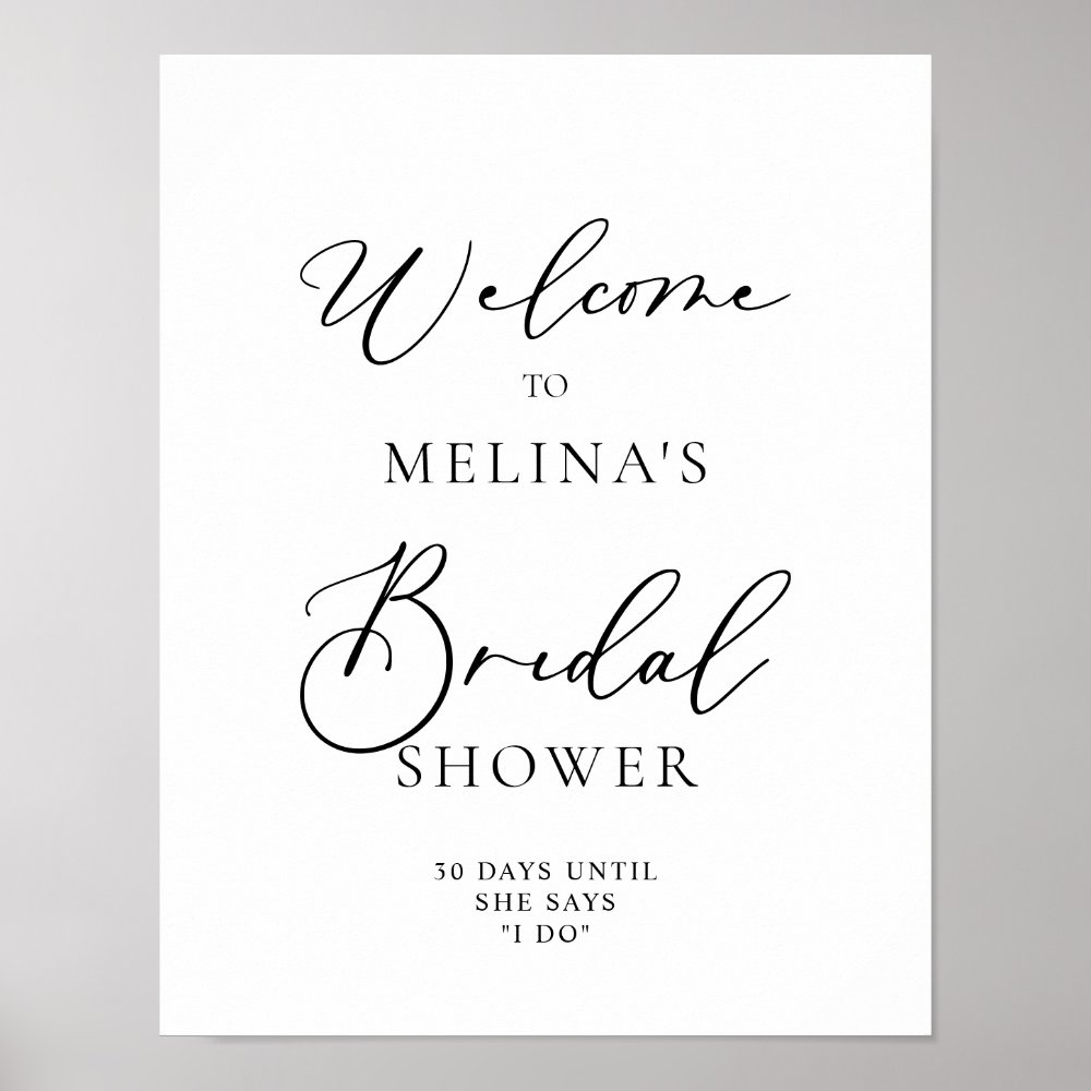 Calligraphy Black and Gray Bridal Shower Welcome Poster