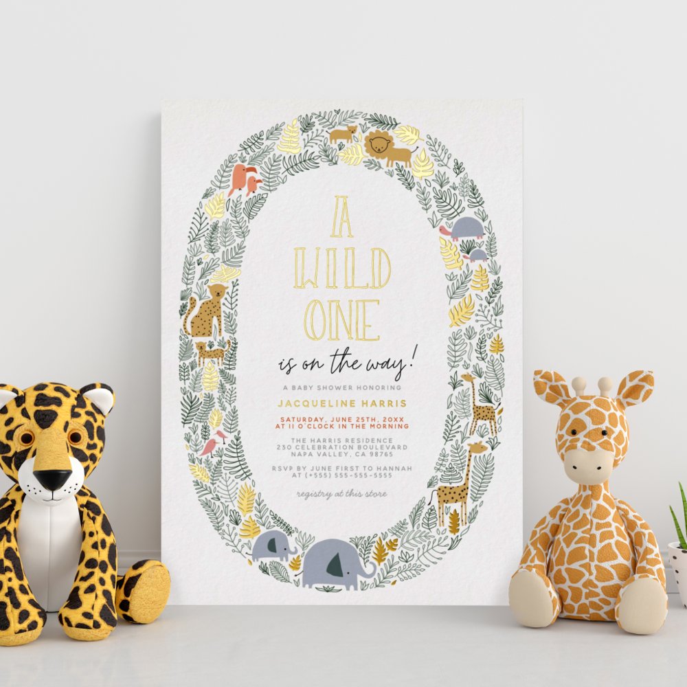 Real Foil | A Wild One Safari Animals Baby Shower Foil Invitation