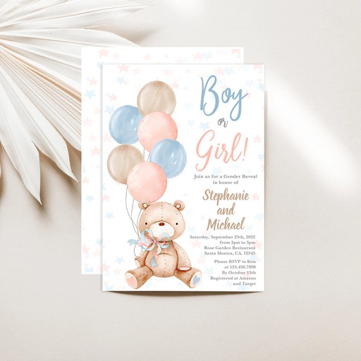 Teddy Bear Gender Reveal Invitation