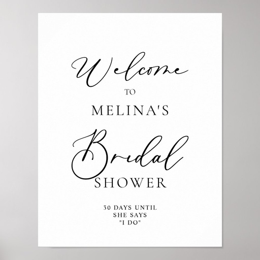 Calligraphy Black and Gray Bridal Shower Welcome Poster
