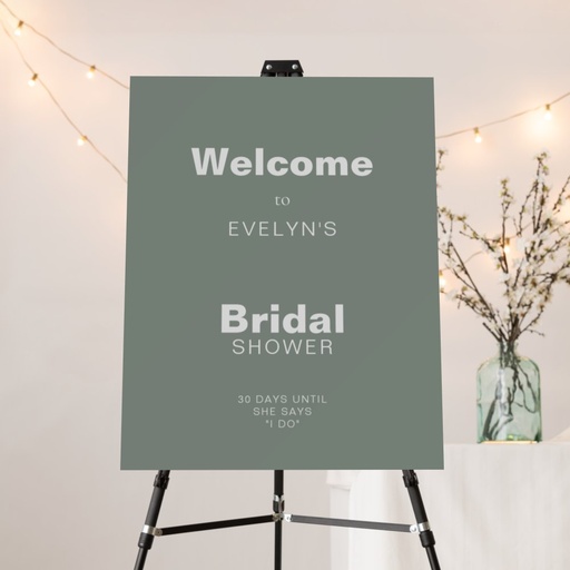 Minimalist Formal Green Bridal Shower Welcome Foam Board