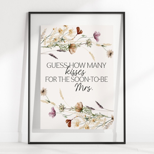 Vintage Tiny Floral Guess How Many Kisses Game Poster