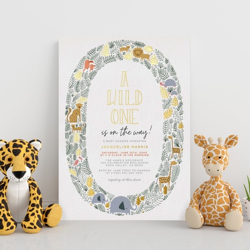Real Foil | A Wild One Safari Animals Baby Shower Foil Invitation